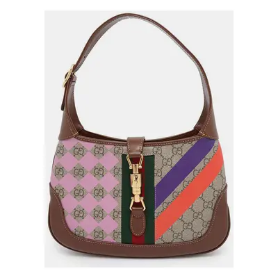 GucciBrown/Multicolor GG Supremecanvas Leather Jackie Geometric Print Small Shoulder Bag