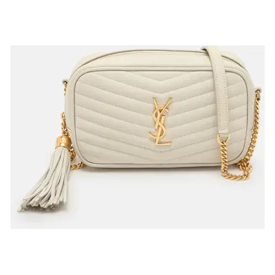 Saint Laurent White Matelassé Leather Mini Lou Shoulder Bag