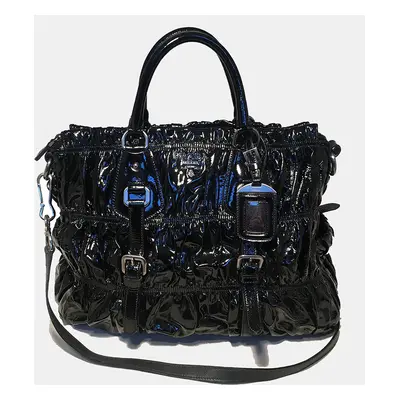 Prada Black Patent Leather Gaufre Ruched Shoulder Bag