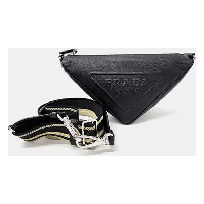 Prada Black Saffiano Leather Triangle Crossbody Bag