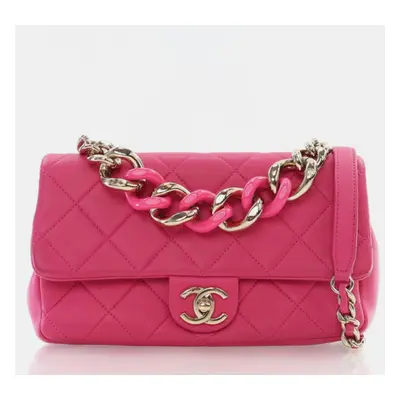 Chanel Pink Calfskin Resin Elegant Chain Flap Bag