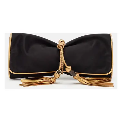 Gucci Black/Gold Satin Malika Tassel Clutch