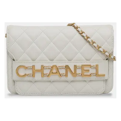 Chanel White Leather Logo Enchained Wallet On Chain