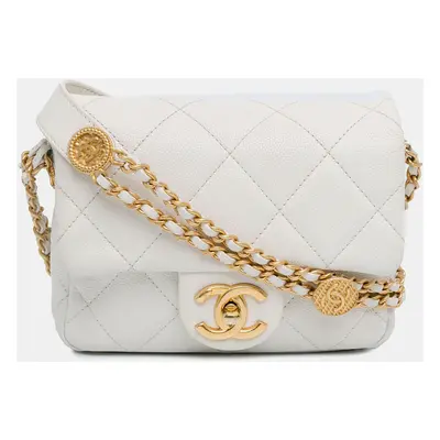 Chanel White Caviar Mini Twist Your Buttons Flap Bag