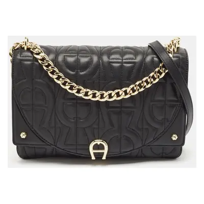 Aigner Black Embossed Leather Diadora Crossbody Bag