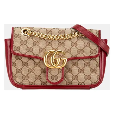 Gucci Beige/Red Mini GG Canvas Marmont Matelasse Flap