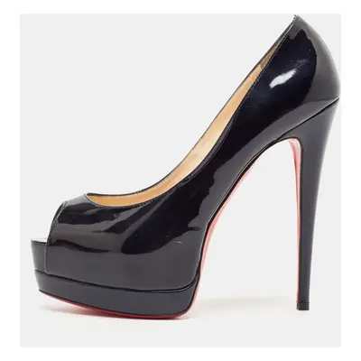 Christian Louboutin Black Patent Leather Palais Royal Peep Toe Platform Pumps Size