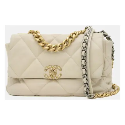 Chanel Ivory Lambskin Leather Chain Shoulder Bag