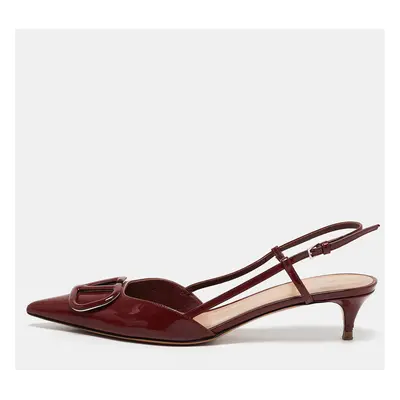 Valentino Dark Burgundy Patent Leather VLogo Slingback Pumps Size