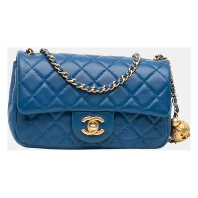 Chanel Blue Mini Rectangular Lambskin Pearl Crush Flap