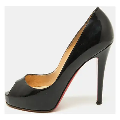 Christian Louboutin Black Patent Leather Very Prive Peep Toe Platform Pumps Size