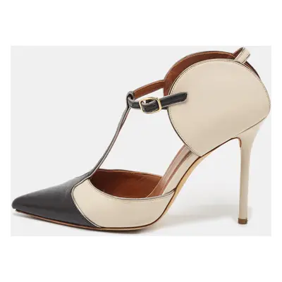 Manolo Blahnik Cream/Black Leather Assala Pumps Size