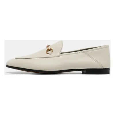 Gucci White Leather Agnello Plonge Slip On Loafers Size