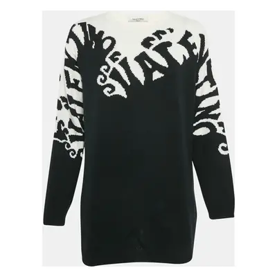 Valentino White/Black Logo Jacquard Cashmere Knit Sweater