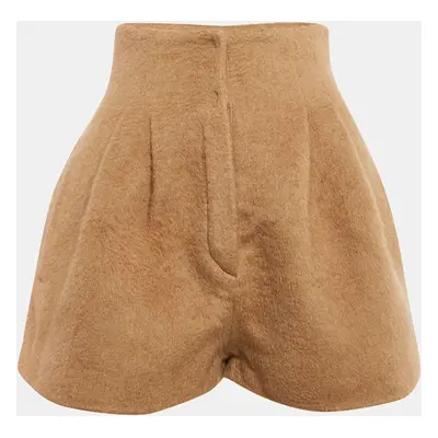 Fendi Beige Camel Felt Pleated Shorts