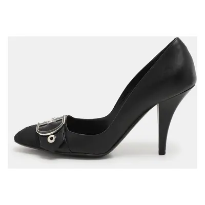 Dior Black Leather And Cannage Canvas Cap Toe D Buckle Pumps Size