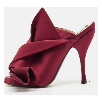 N21 Burgundy Satin Raso Knot Peep Toe Mules Size