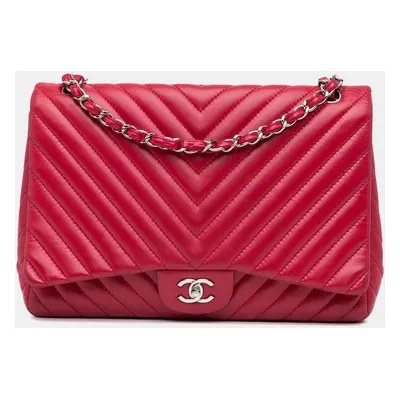 Chanel Pink Maxi Classic Chevron Lambskin Single Flap