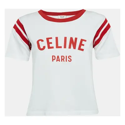 Celine White Logo Print Jersey T-Shirt