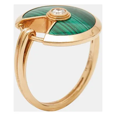 Cartier Amulette De Cartier Malachite Diamond 18k Rose Gold Ring Size