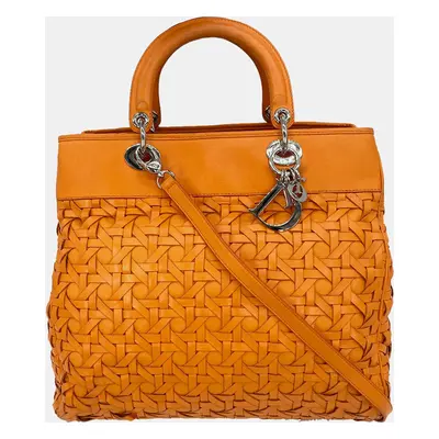 Christian Dior Woven Leather Orange Lady Dior Avenue Tote