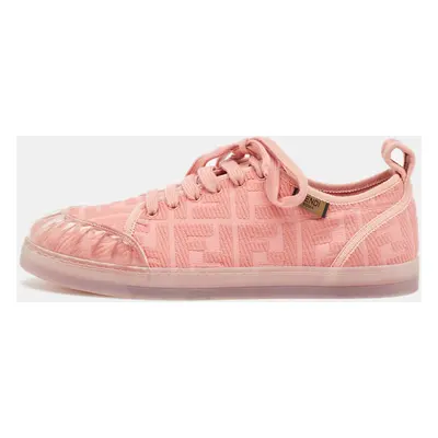 Fendi Pink PVC and Canvas FF Logo Lace Up Sneakers Size