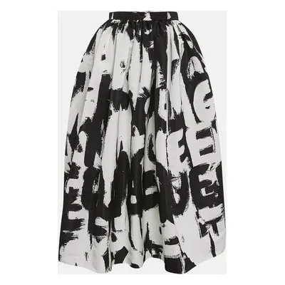 Alexander McQueen Black Monochrome Graffiti Print Faille Midi Skirt