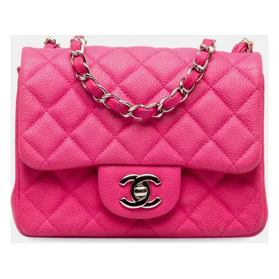 Chanel Pink Mini Square Classic Caviar Single Flap Bag