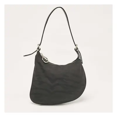 Fendi Black Canvas and Leather Small Oyster Hobo