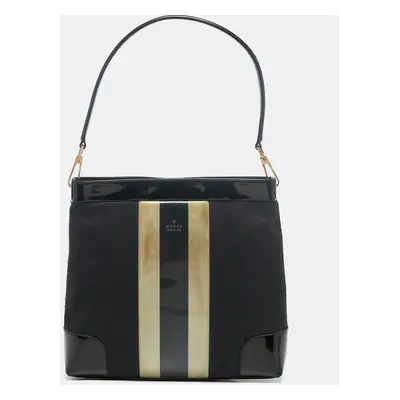 Gucci Black Canvas Striped PVC Shoulder Bag