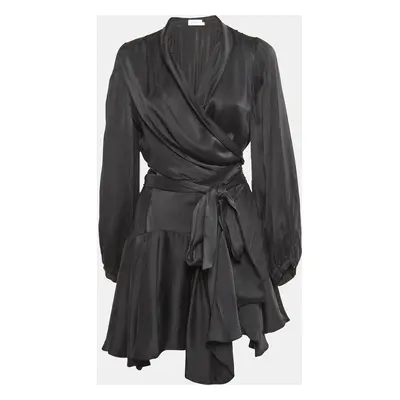 Zimmermann Black Satin Silk Flared Mini Wrap Dress