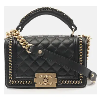 Chanel Black Lambskin Leather Boy Flap Shoulder Bag