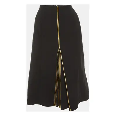 Marni Black Wool Pleated Detail Midi Skirt