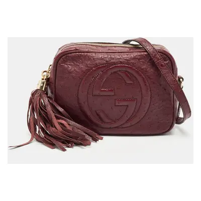 Gucci Burgundy Ostrich Leather Soho Disco Camera Crossbody Bag