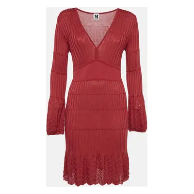 M Missoni Red Patterned Knit V-Neck Midi Dress