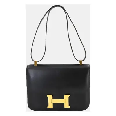 Hermes Black Box Calf Leather Constance Bag