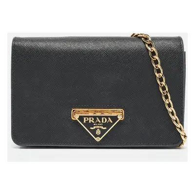 Prada Black Saffiano Leather Wallet on Chain