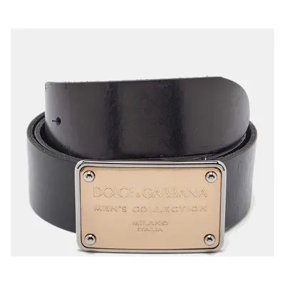 Dolce & Gabbana Black Leather Logo Plaque Belt