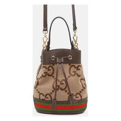 Gucci Ophidia Beige/Brown Canvas Leather Size Small Bucket Bag