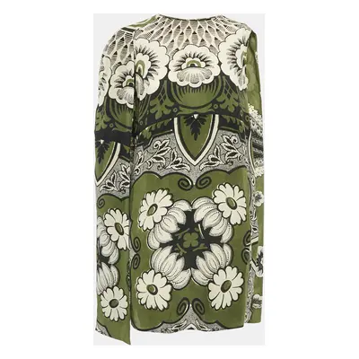 Valentino Green Abstract Print Silk Cape Mini Dress