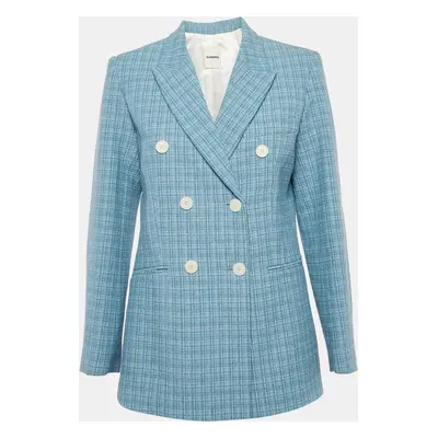 Sandro Blue Tweed Double Breasted Blazer