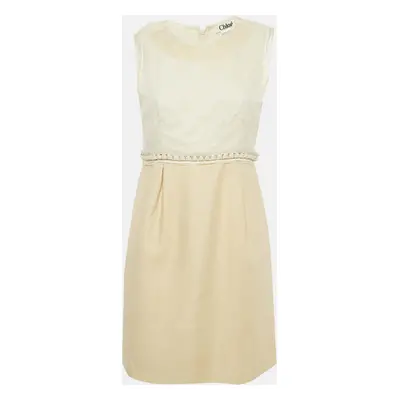 Chloe Cream Jute and Silk Sleeveless Mini Dress