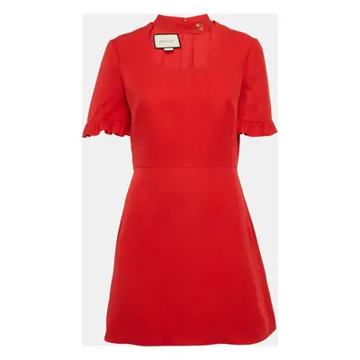 Gucci Red Silk and Wool Detachable Collar Ruffled Mini Dress