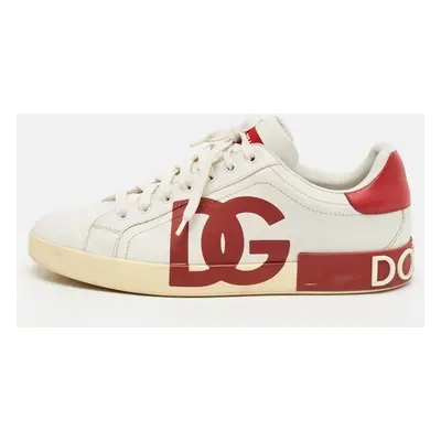 Dolce & Gabbana White/Burgundy Leather Portifino Sneakers Size