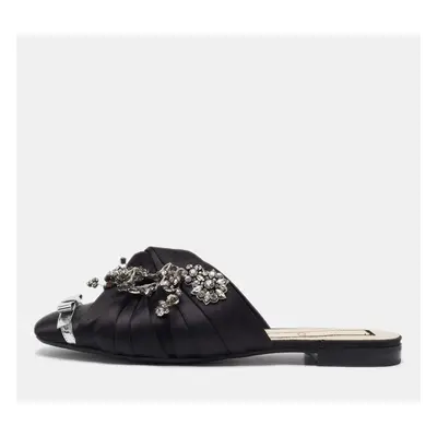 N°21 Black Satin Crystal Embellished Flat Mules Size