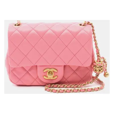 Chanel Pink Lambskin Matelasse Chain Shoulder Bag