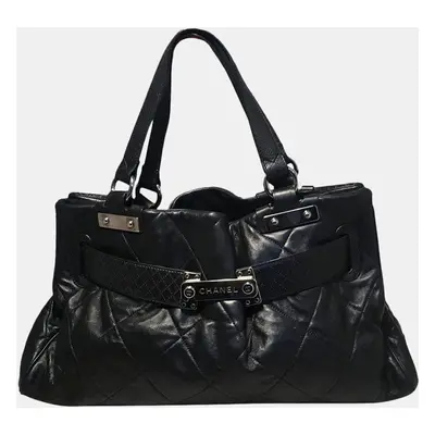 Chanel Quilted Black Leather Latch Front Tote Bag