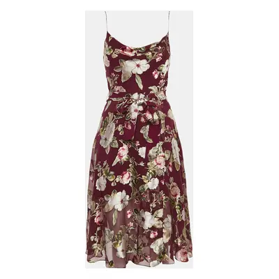 Alice + Olivia Burgundy Floral Fil-coupe Silk Blend Midi Dress