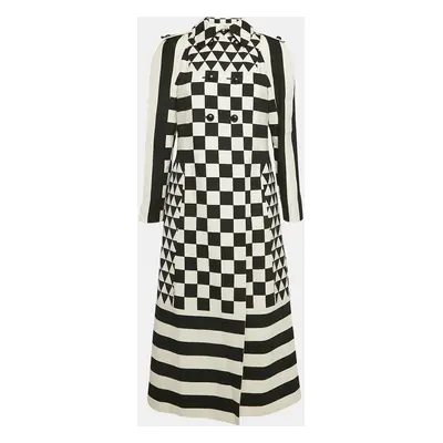 Valentino Black/White Geometric Print Wool Blend Double Breasted Couture Dress