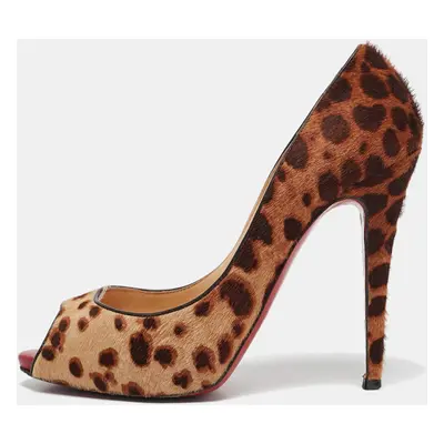 Christian Louboutin Brown/Beige Leopard Print Calf Hair Flo Pumps Size